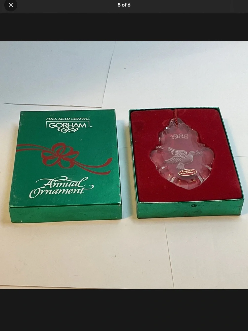 Gorham 1988 Crystal Etched Peace Dove Christmas Ornament West Germany With Box